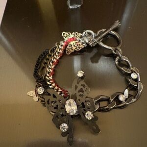 FINAL SALE! Betsey Johnson Black & Gold Butterfly Bracelet & Earrings, Preowned